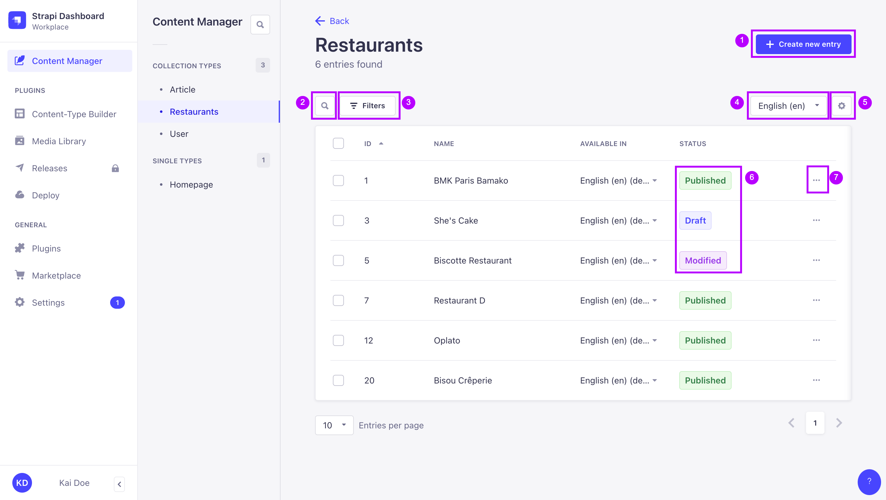 List view of a collection type in the Content Manager