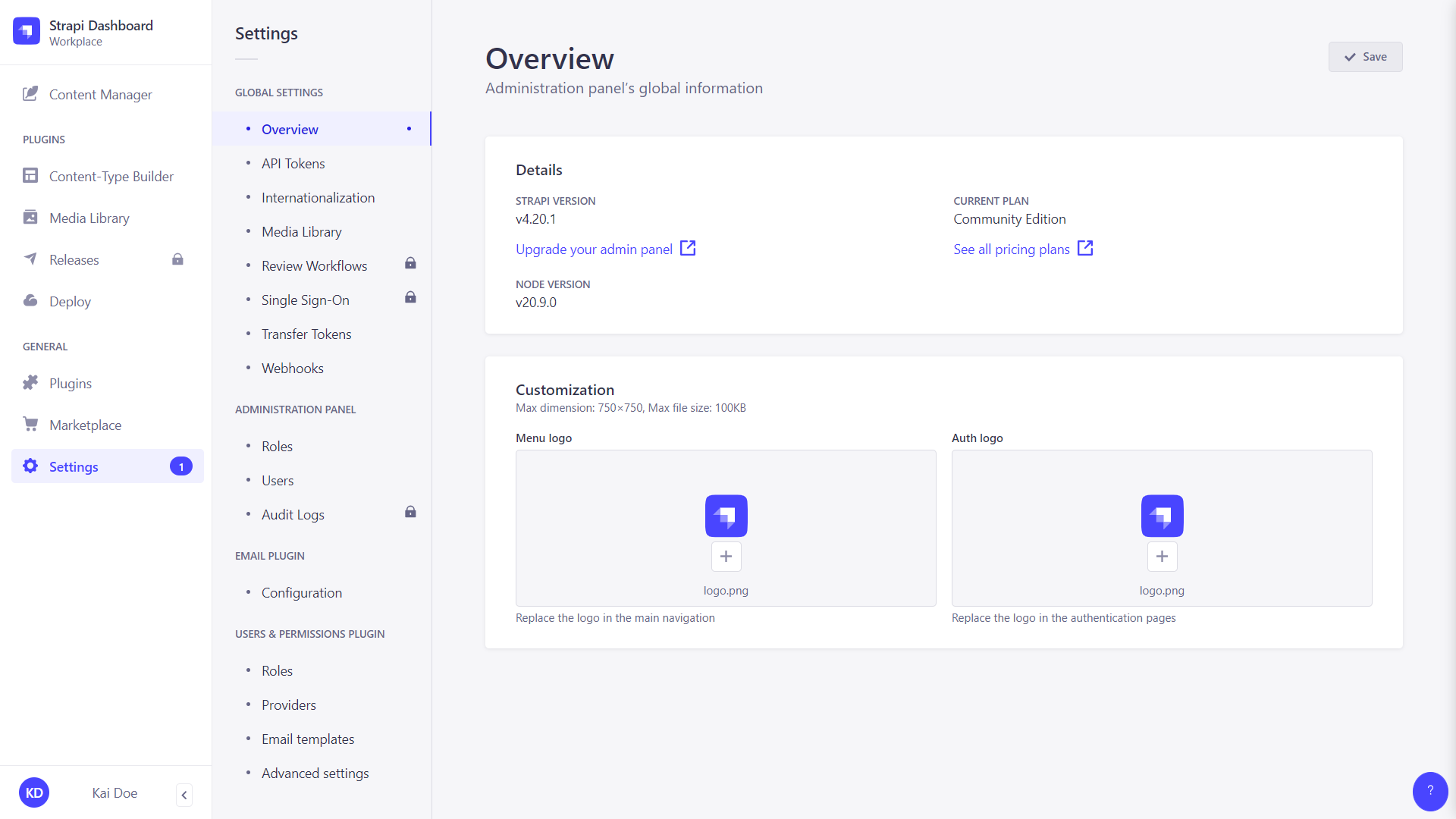 Custom logo settings